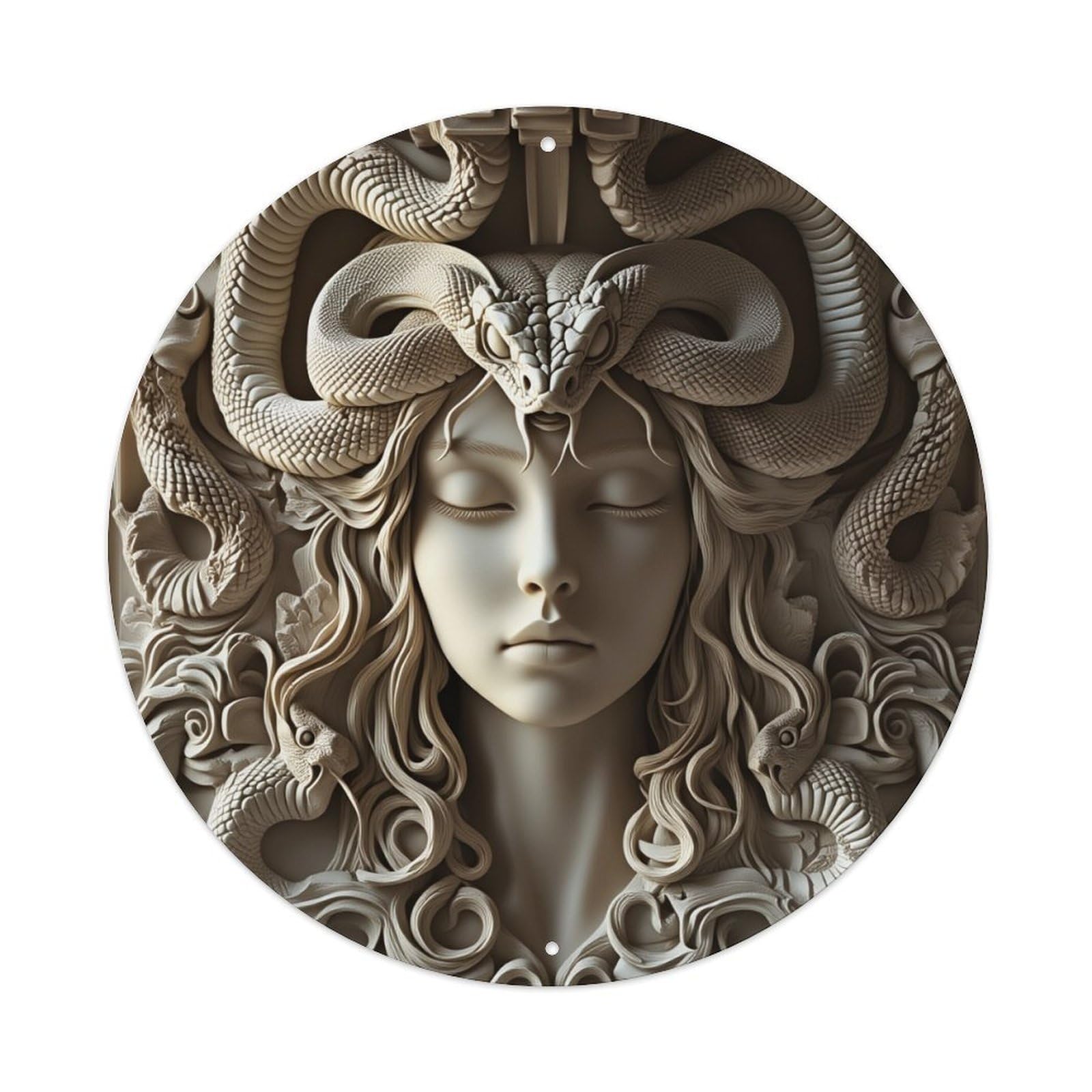 Snake Head Woman Relief Art Round Tin Sign Retro Metal Sign for Cafe Bar Pub Home Game Room Gym Club Wall Decoration Vintage Metal Poster 8x8 Inch