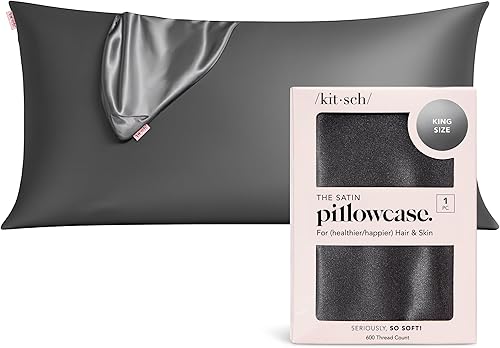 Vista 103 de Kitsch - Funda de almohada de satén con cremallera de tamaño queen/estándar, para el cabello y la piel, funda refrescante más suave que la seda