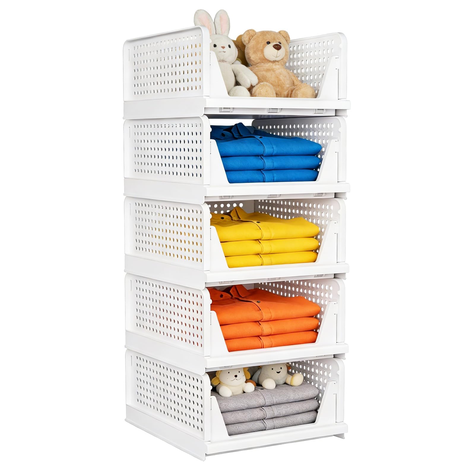 5 Stück Faltbaren Kleiderschrank Organizer, Plastik Schubladenbox Stapelbare Schrank Organizer wardrobe organizer Regal Lagerkisten für Garderobe , Schlafzimmer, Zuhause, Küche