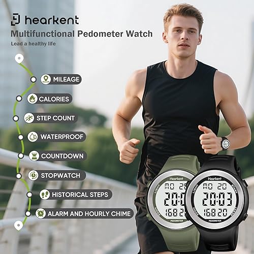 Miniatura 3 de Waterproof Pedometer Watch No APP with Light, Digital Display Step Counter Watch for Calories Seconds Alarm Steps, Fitness Tracker Watch for Men