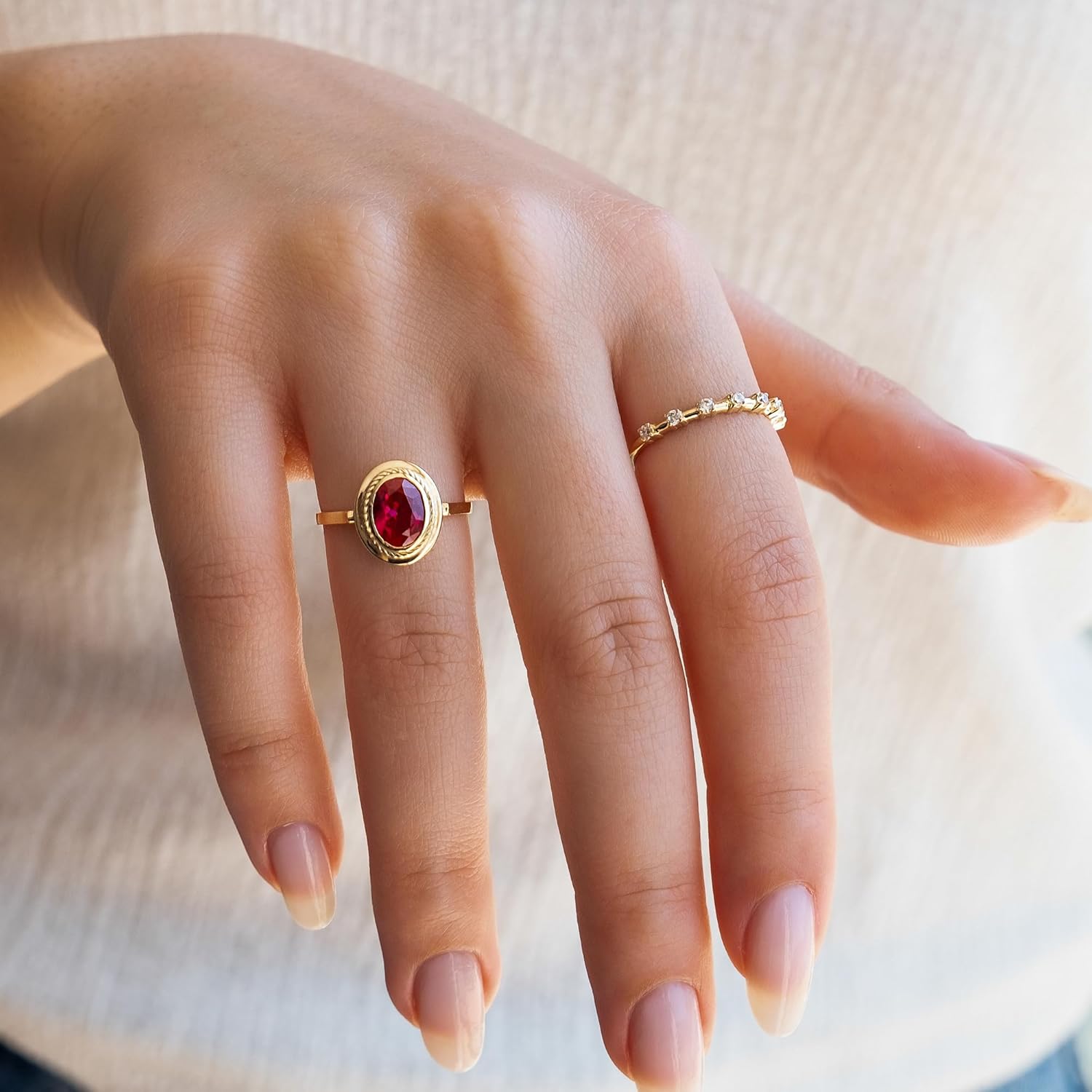 14k Solid Gold Ruby Ring for Ladies | Oval Ruby Statement Ring for Women | Stacking Ruby Ring | July Birthstone Ring | Birthday Gift for Her