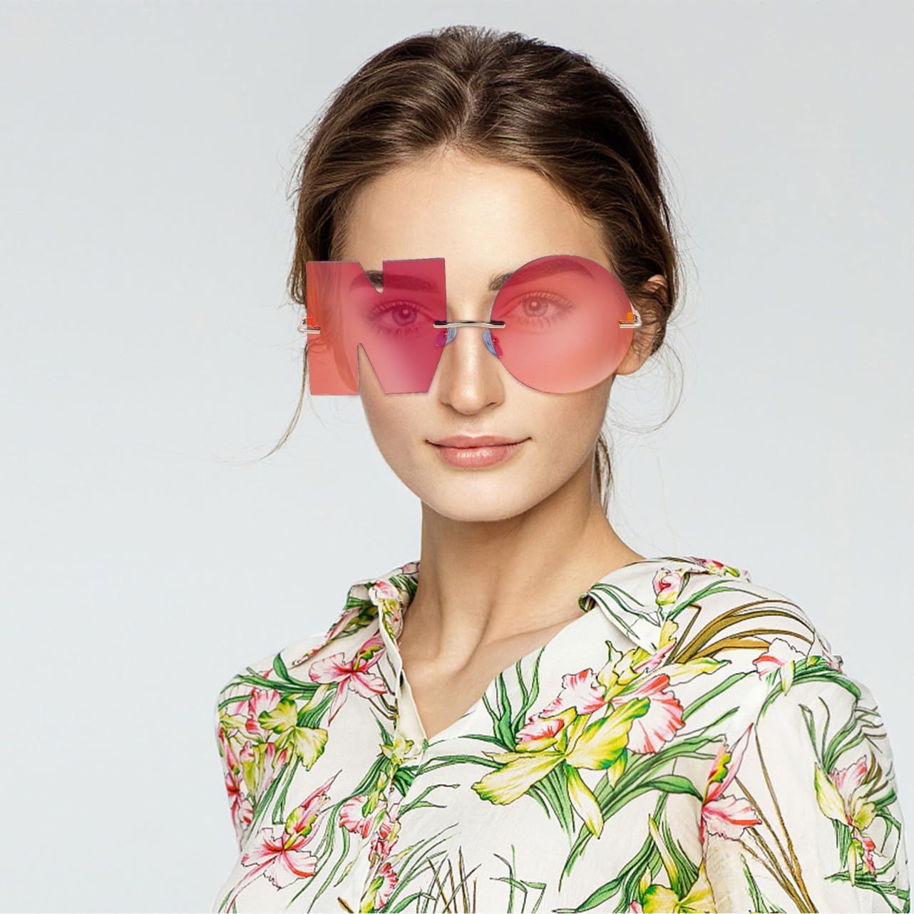 Abaodam Fashion Alphabet Sunglasses for Men and Women, Gold Frame Red Lens Sun Glasses, Beach Eyewear Party Photo Accessories