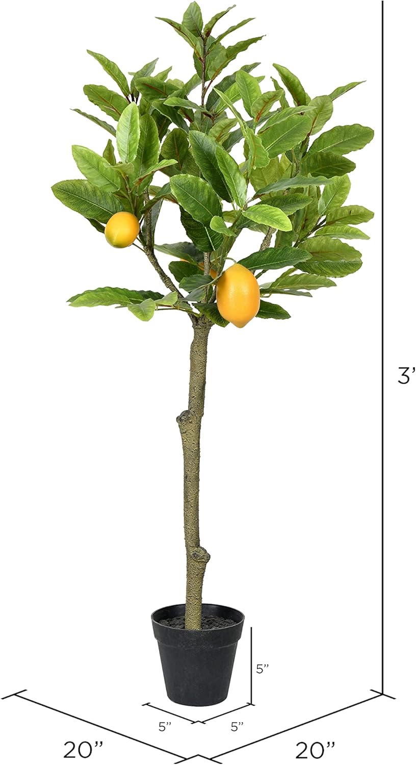Vickerman Everyday 3' Tall Artificial Potted Lemon Tree with 4 Lemons - Premium Lifelike Faux Plant for Home or Office Decor - Maintenance Free Lemon Tree