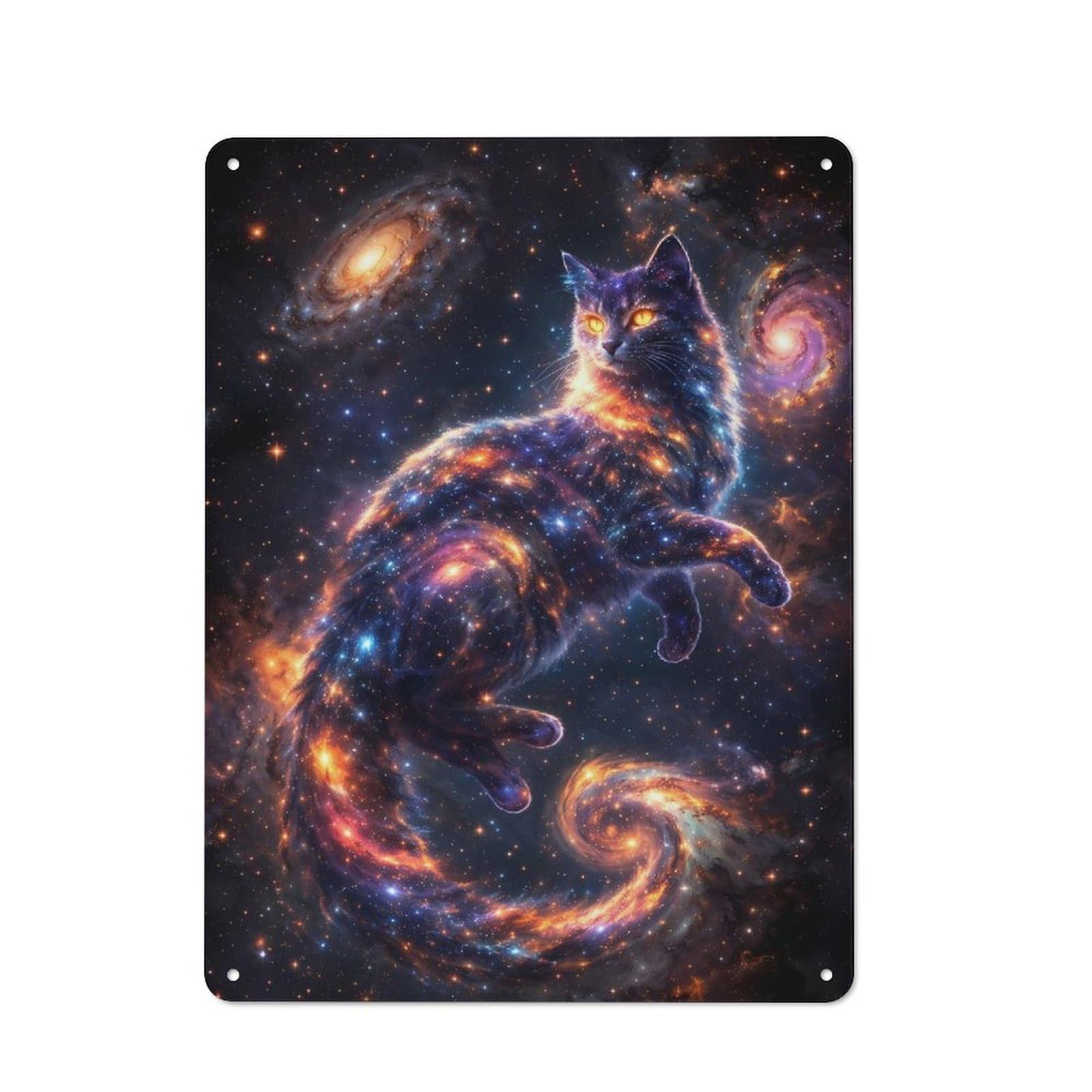 Junmoney Style-3 Tin Sign 40X30cm With Cosmic Cat In Nebula For Workshop Wall, Retro Decor, For Metal Sign Collectors, For Cafés, Pubs And Restaurants