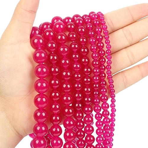Miniatura 2 de ACYUNLEI Cuentas de piedra natural de 0.315 pulgadas de profundidad, calcedonia fucsia, redondas, sueltas, energéticas, curativas para pulseras,