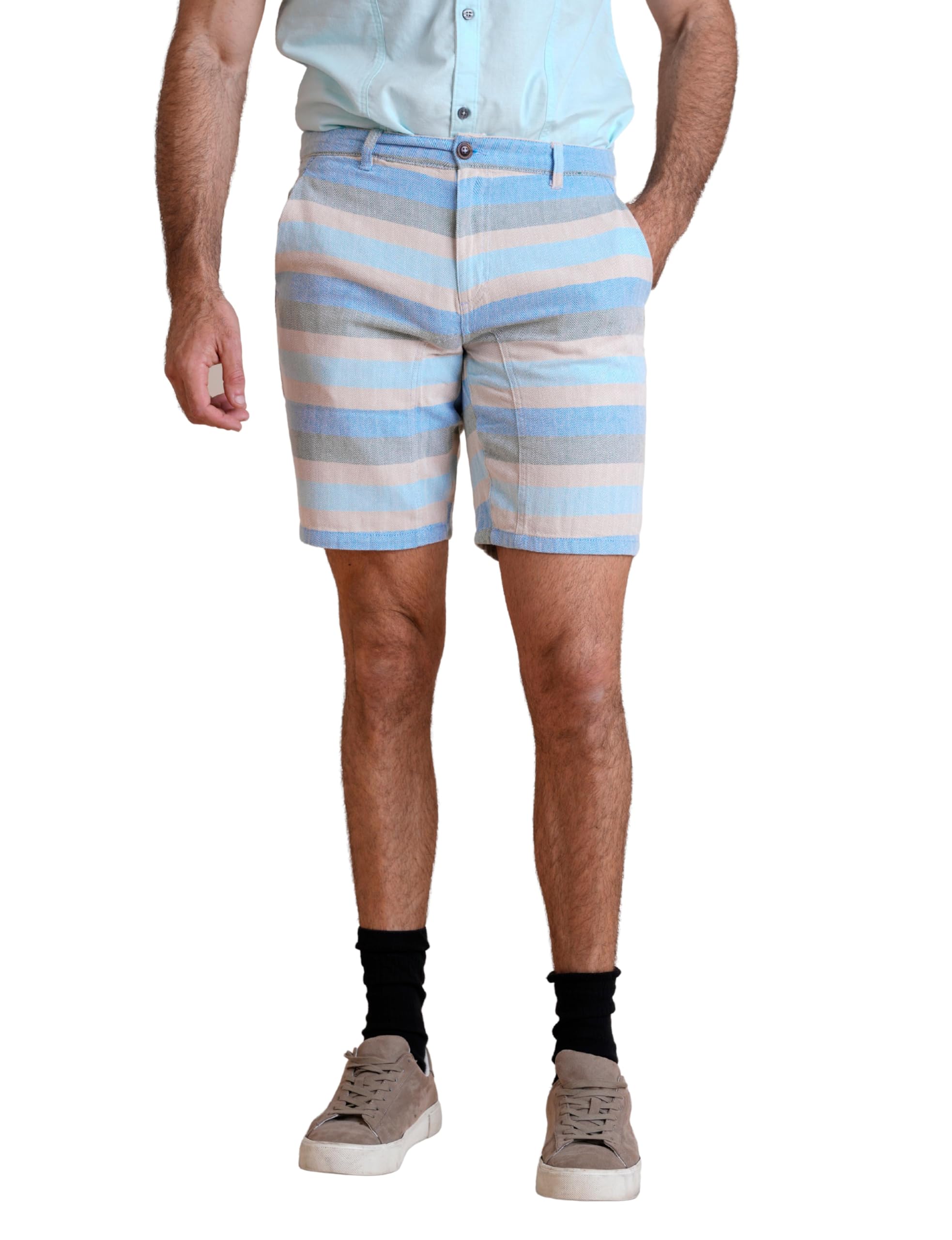 Enorsia Men's Multicoloured Textured Striped Chino Short - Uk 38
