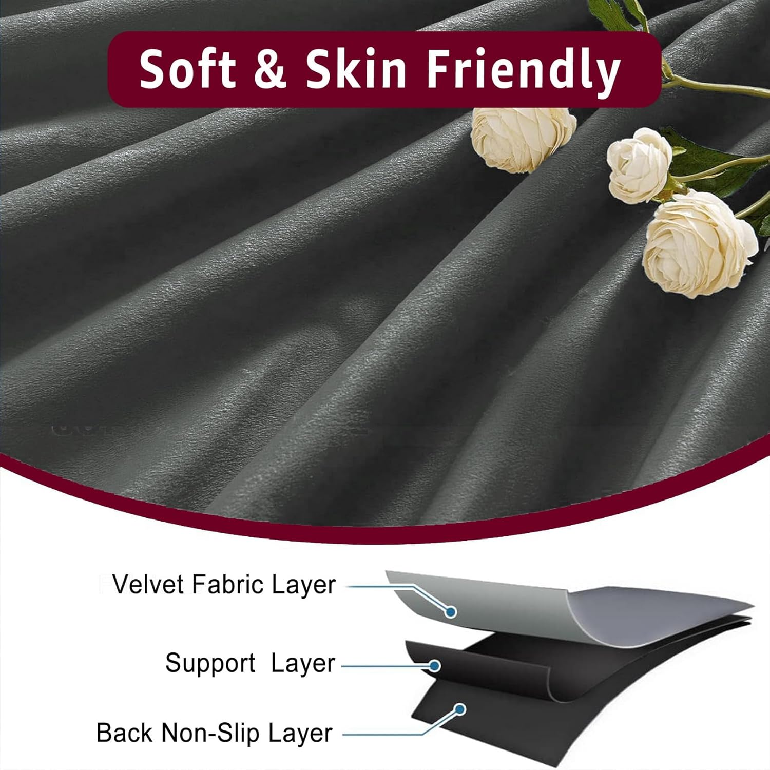 Non Slip Soft Velvet Recliner Chair Covers,Recliner headrest Protector,Headrest Cover for Furniture Slipcovers, Sofa Headrest Cover,Theater Seat, Home & Office Chair 17x27, Dark Gray