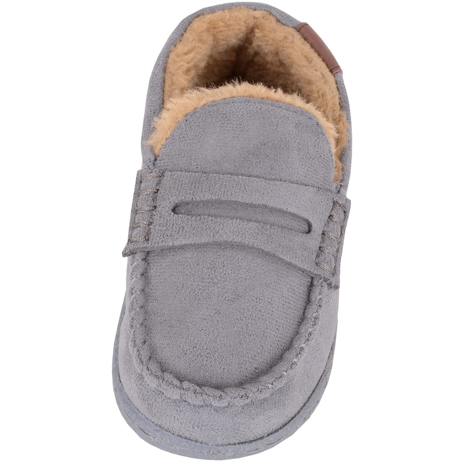 ABSOLUTE FOOTWEAR Childrens Kids Infants Toddlers Easy Slip On Warm Faux Fur Winter Moccasin Style Slippers - Grey - US Child 12