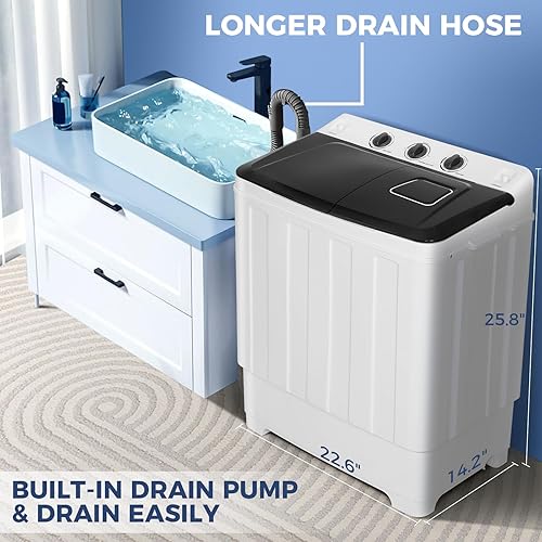 Miniatura 3 de Nictemaw Lavadora portátil de 30 libras de capacidad, máquina de lavandería compacta de doble tina, lavadora de 19 libras y secadora giratoria de 11