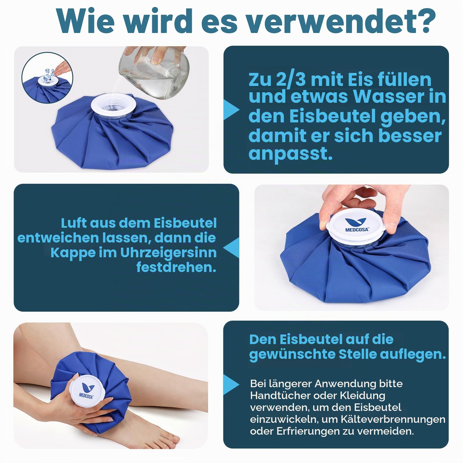 Medcosa Eisbeutel | Trocken und kühl bleiben mit unserem wiederverwendbaren Eisbeutel aus weichem Stoff | Ideal bei Sportverletzungen, PECH-Behandlung, Schürfwunden und Kopfschmerzen