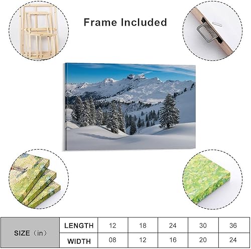 Miniatura 10 de Árbol, montaña, invierno, bosque, nieve, entorno natural, paisaje, pintura, decoración nórdica, sala de estar, decoración del hogar, 24 x 36