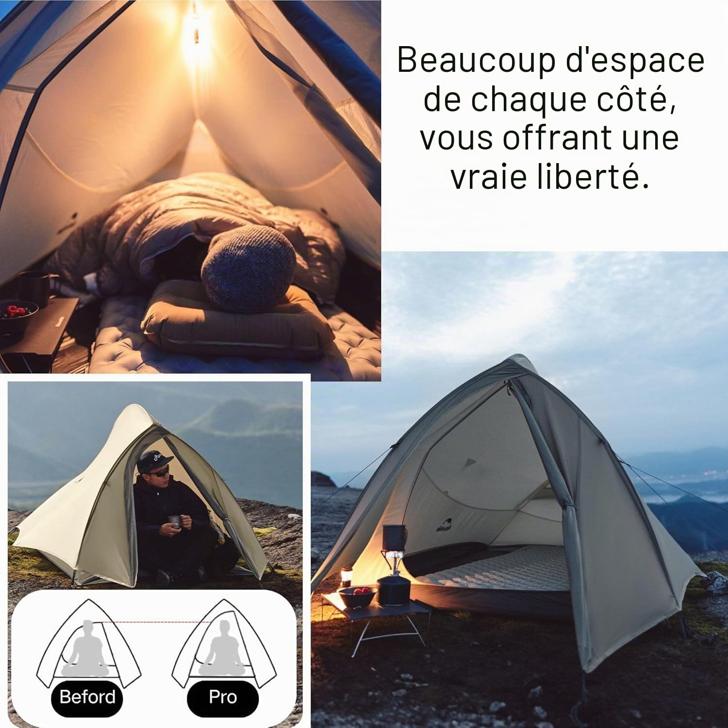 Naturehike Cloud Up Pro Tente Ultralégère 1,39-1,93kg, Étanche PU3000+ et Résistante au Vent, Tente de Camping à Montage Rapide 3 Saisons avec Système de Ventilation, pour 1/2/3 Personnes