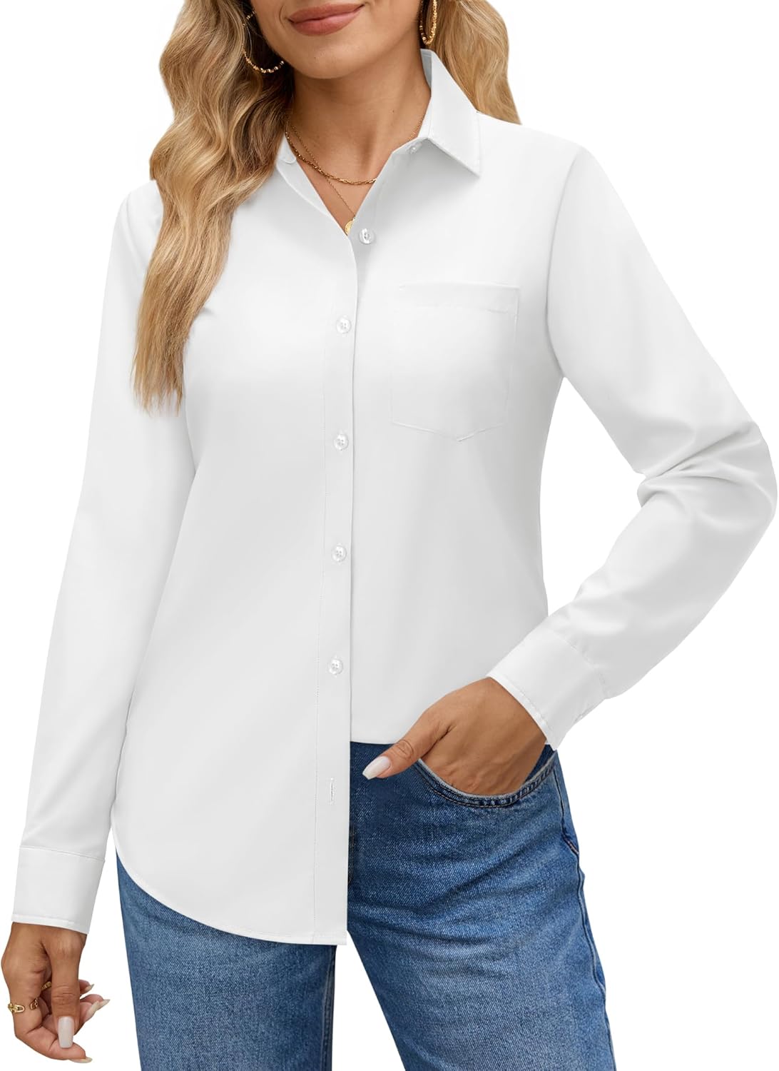 J.VER Womens Button Down Dress Shirts Long Sleeve Shirt Classic Business Casual Work Blouse Tops with Pocket