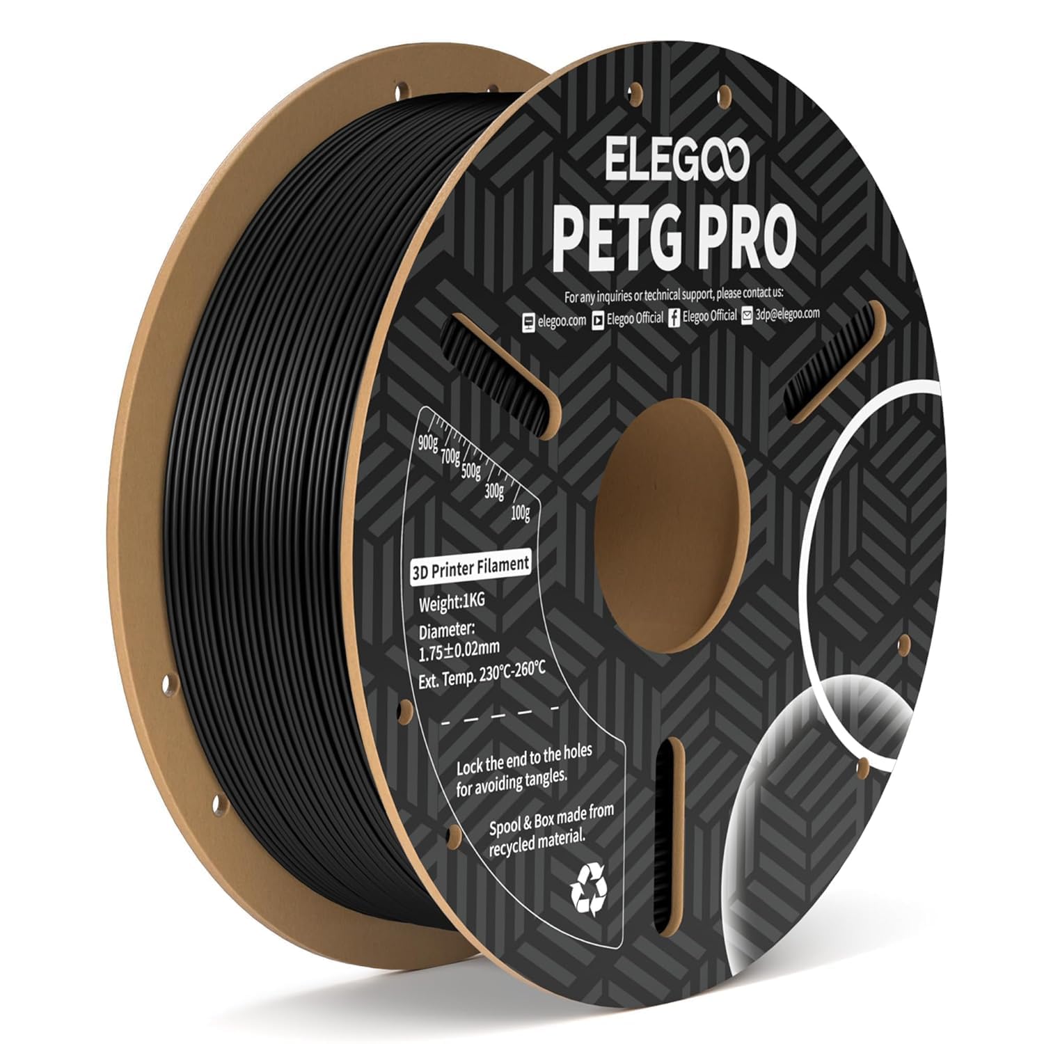 ELEGOO PETG PRO 1.75mm 3D Printing Filament Black (1 KG Spool), Compatible with Most FDM Printers