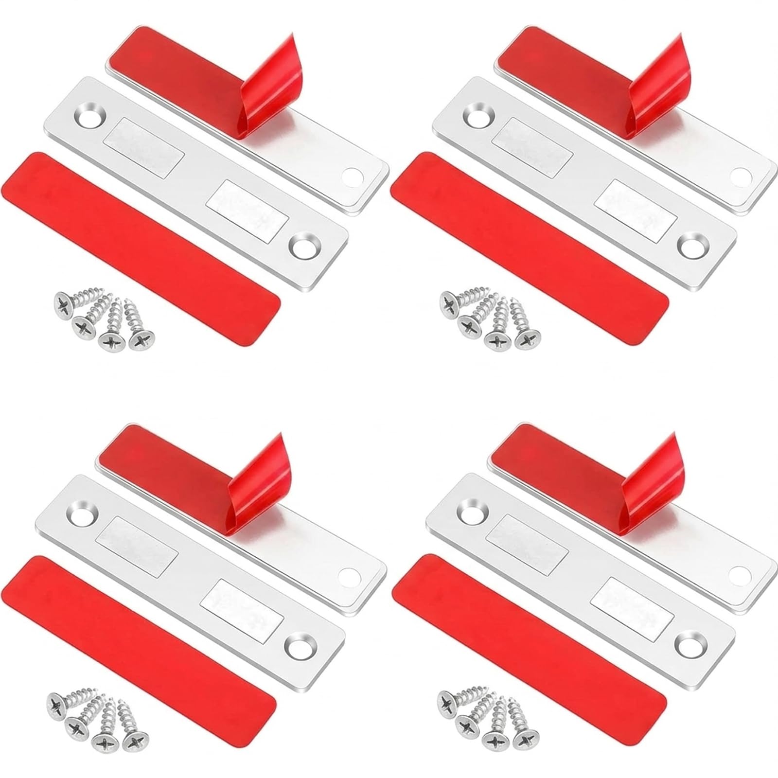 4 Sets with Mounting Screws Included, Door Magnets for Internal Doors, Magnetic Door Catch with Slim Profile, Magnetic Strips for Cabinet Doors, Suitable for Multiple Interior Door Types