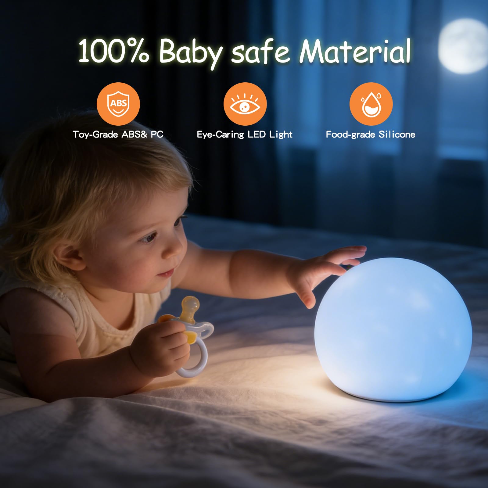 Little Rawr Luz nocturna para niños, luz nocturna de bebé, 5 colores cambiantes y atenuación continua, lámpara de noche táctil de silicona suave, recargable para lactancia materna (huevo blanco)