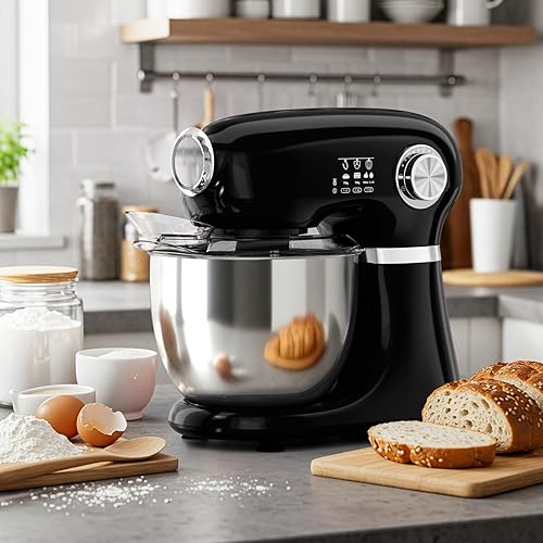 Miniatura 7 de Cowsar Batidora de pie, batidora eléctrica comercial de 12 velocidades, batidora de cocina 3 en 1 con tazón, gancho para masa, batidor y batidor,