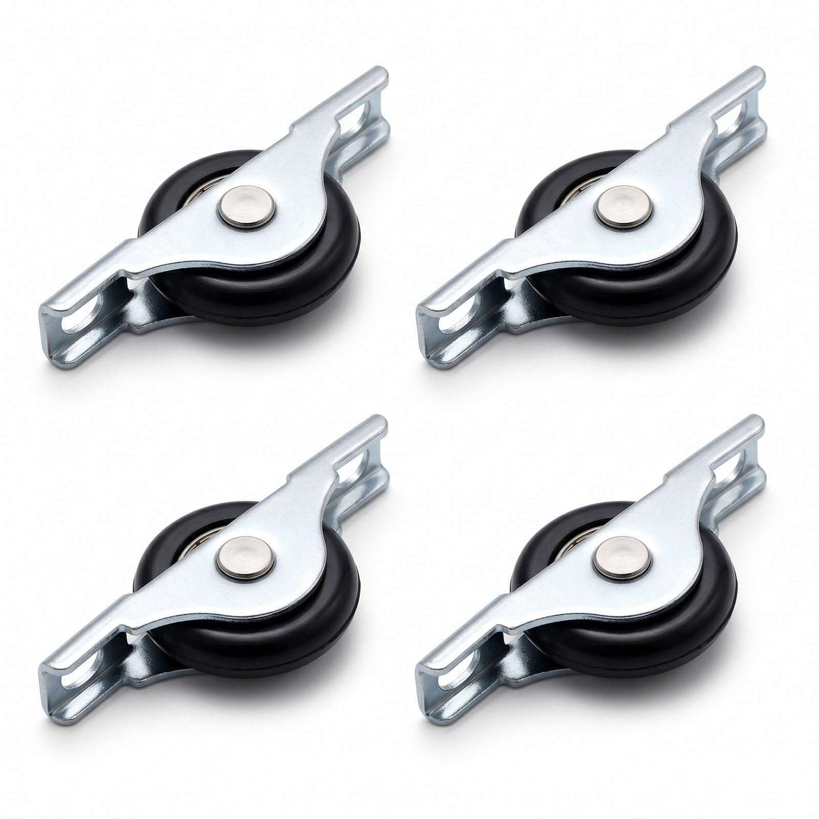 Quiet Sliding Wardrobe Door Wheels, Medium Size Black Window Roller Runners 4 Pack, Smooth Track Pulley Replacement Hardware for Home Cabinet Cupboard Closet DIY, 4PCS Metal Set