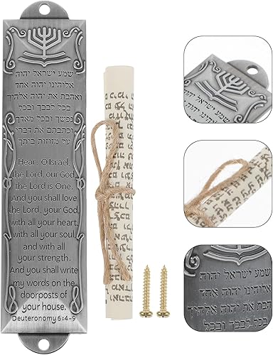 Miniatura 3 de Veemoon Mezuzá con pergamino para puerta, placa de mezuzá de metal, estuche de mezuzá con pergaminos, regalos de Hannukah, mezzuzah judía para