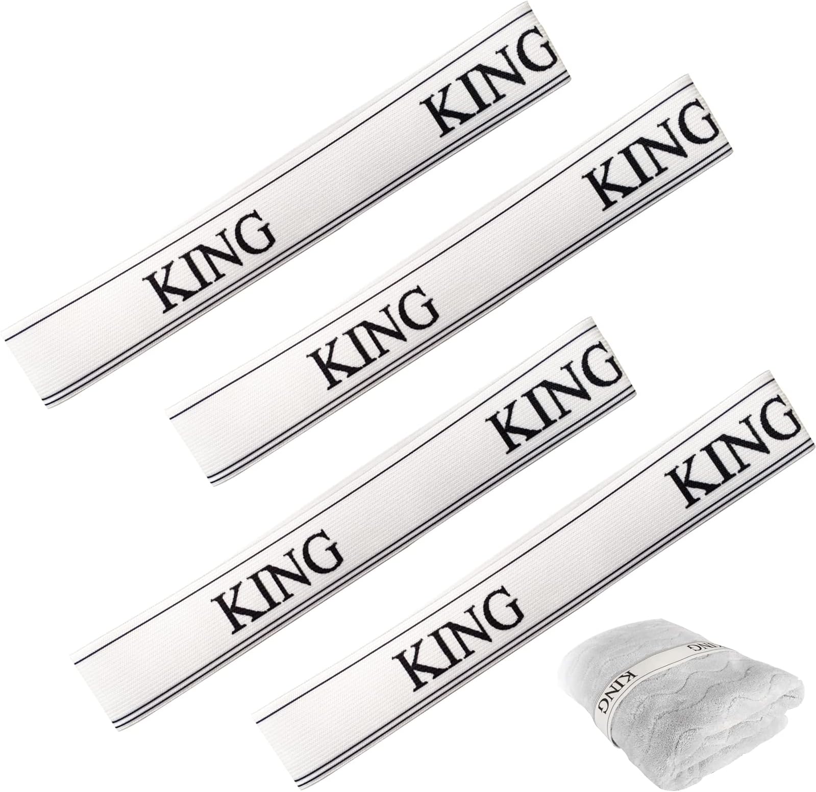 4 Pack Bed Sheet Organizer Bands, Closet Organization Sheet Straps, Strong Elastic Storage Sheet Keepers, Linen Labels Bedding Bands for Pillow Case, Duvet, Wardrobe Dorm Laundry Room (King)