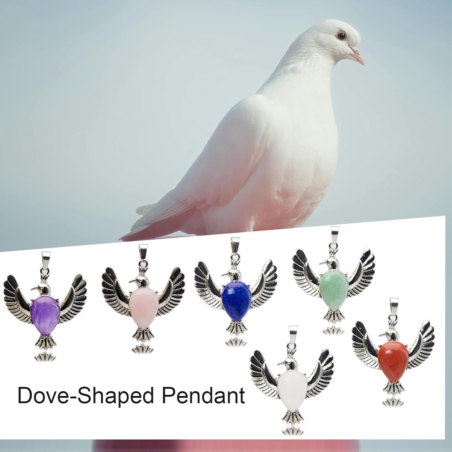 Natural Stone Dove-Shaped Pendant Set - 6 Colors Gemstone Charms for DIY Jewelry Making Necklaces, Bracelets, Earrings - Image 6