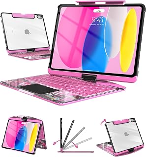 Transparent Keyboard Case with Trackpad for iPad 11th Gen A16 (2025) & 10th Gen 10.9" (2022), 7-Color Backlit Wireless Bluetooth Keyboard with 360 Rotating Stand & Pencil Holder, Pink