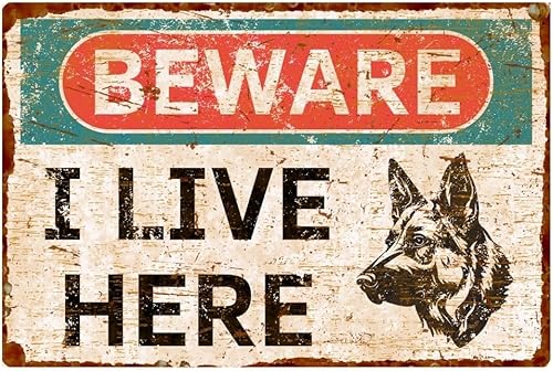 Letrero de aluminio con texto en inglés "Beware of Dog" de estilo vintage, letrero de pastor alemán de metal, 8 x 12 pulgadas