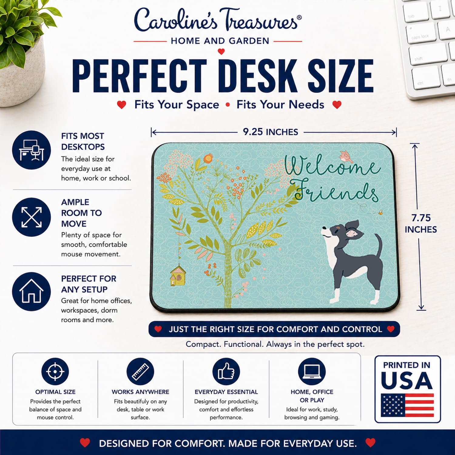 Caroline's Treasures BB7627MP Welcome Friends Black White Chihuahua Mouse Pad, Hot Pad or Trivet for Home Office Gaming Working Computers Laptop Mouse Mat,Washable Large Mousepad image 2