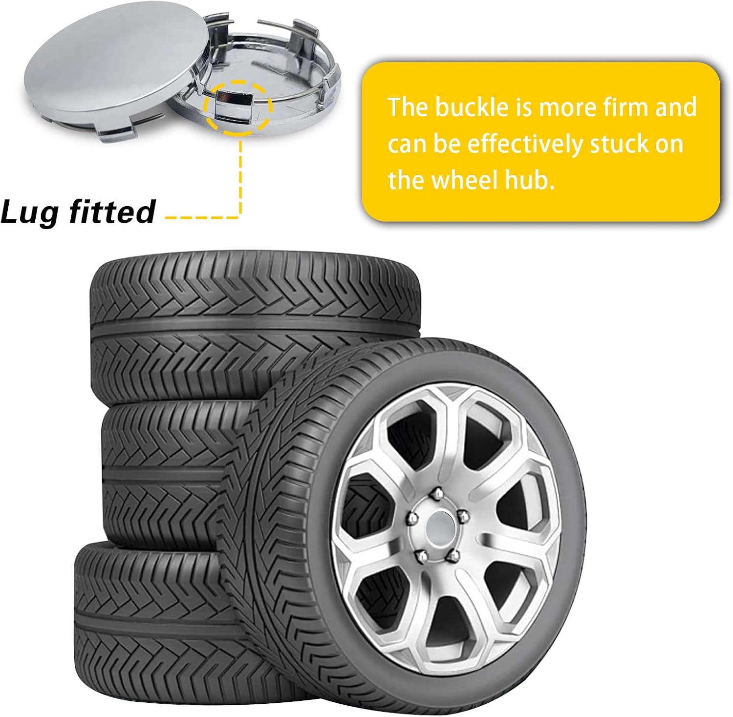 4 Pack Car Wheel Center Hub Caps, ABS Rust-Proof Center Caps for Rims, Vehicle Rim Hub Caps Accessories, 2.36" OD 2.2" ID Tight Fitting Snap-on Wheel Hub Modified Dustproof Cover (Silver)