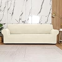 Vista 4 de Funda elástica suave para sofá de 3 cojines, protector de muebles, transpirable, lavable, tela jacquard, cuadros pequeños con parte inferior Beige