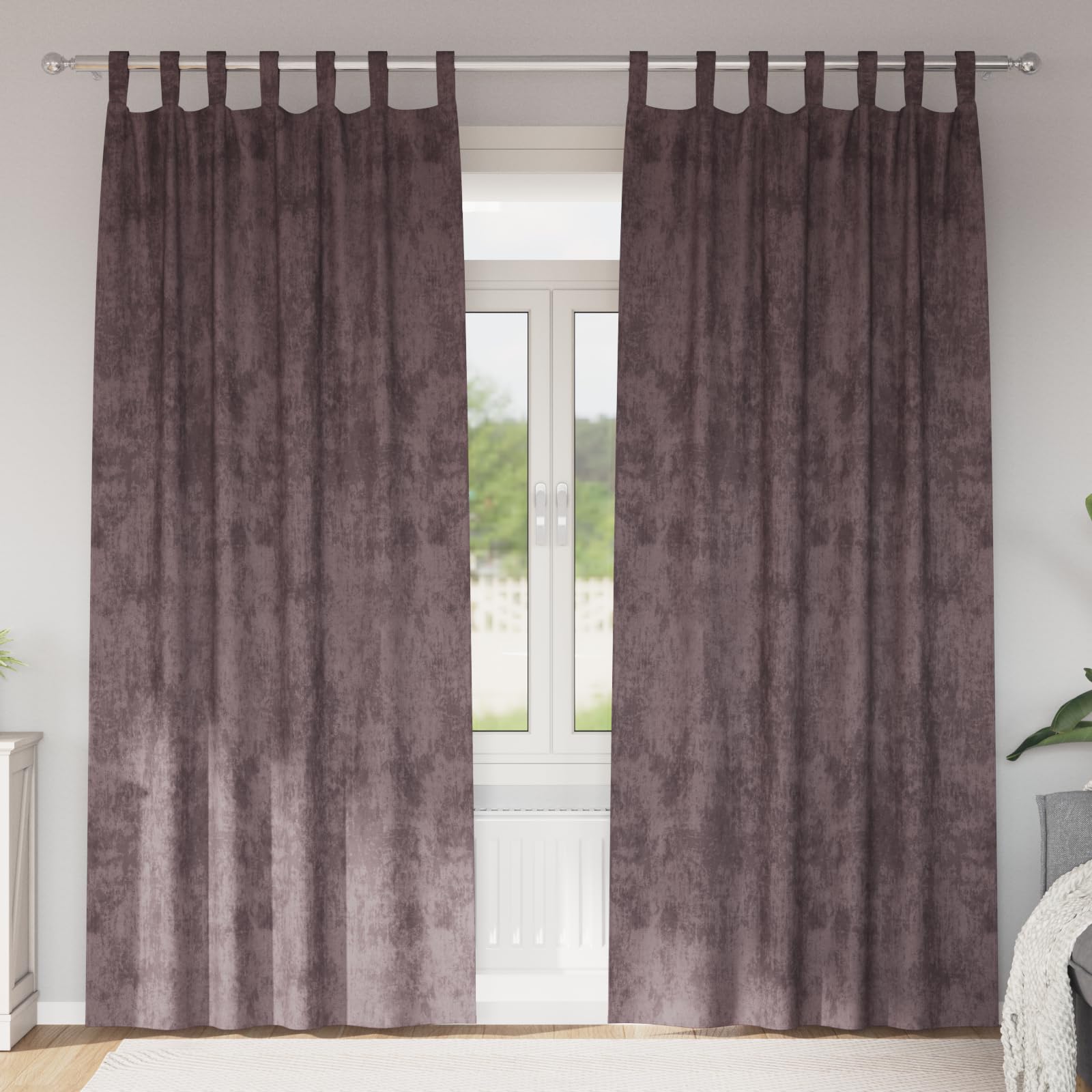 Aksamitne zasłony na przelotkach, 2 części, brązowe, 225 x 140 cm, filtrowanie światła, styl tacktop, poliester, przytulne, nowoczesne, do salonu, sypialni