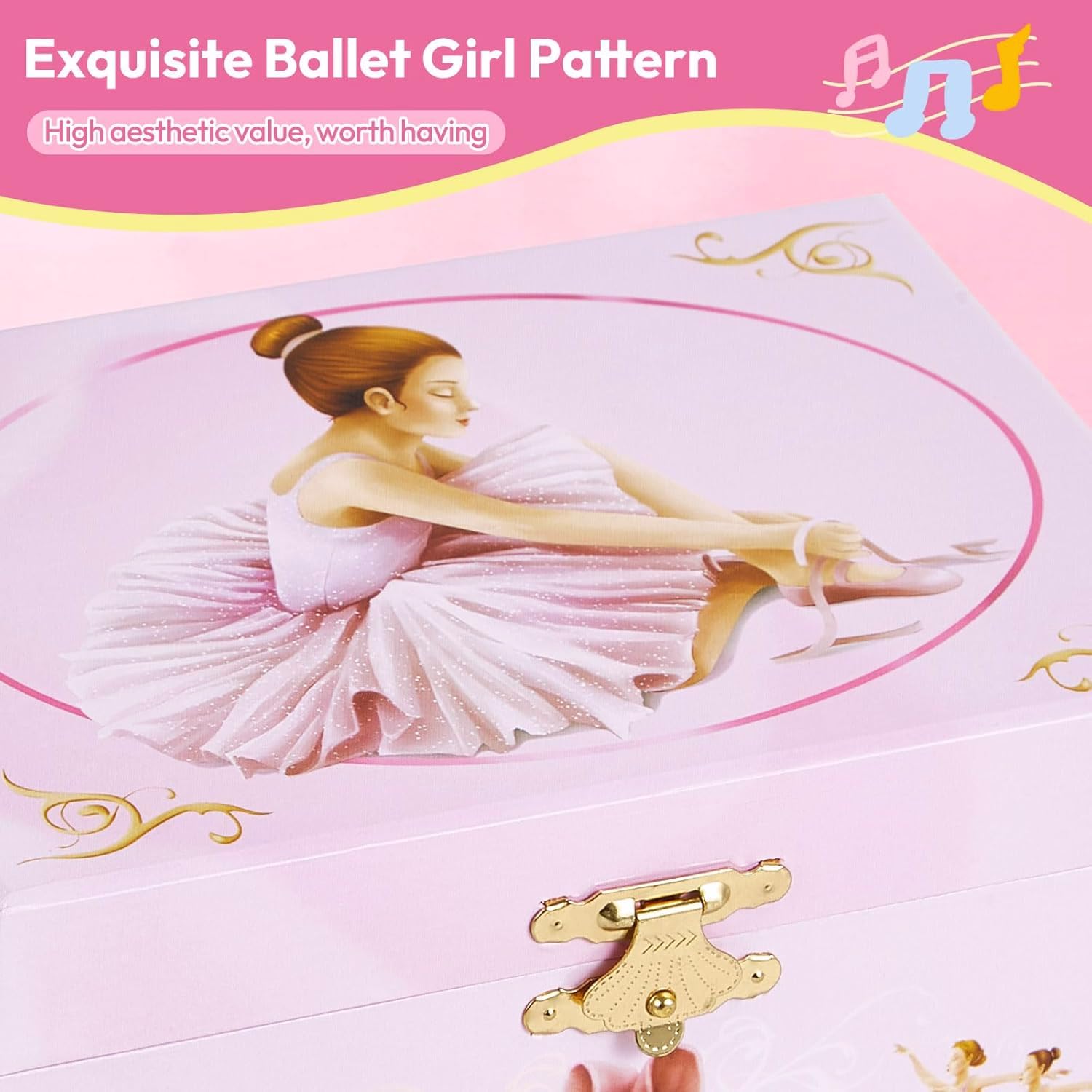 Joyero musical para niñas con 2 cajones, caja de música de regalo para niñas con bailarina giratoria para edades de 3 a 12 años, almacenamiento de joyas para niños