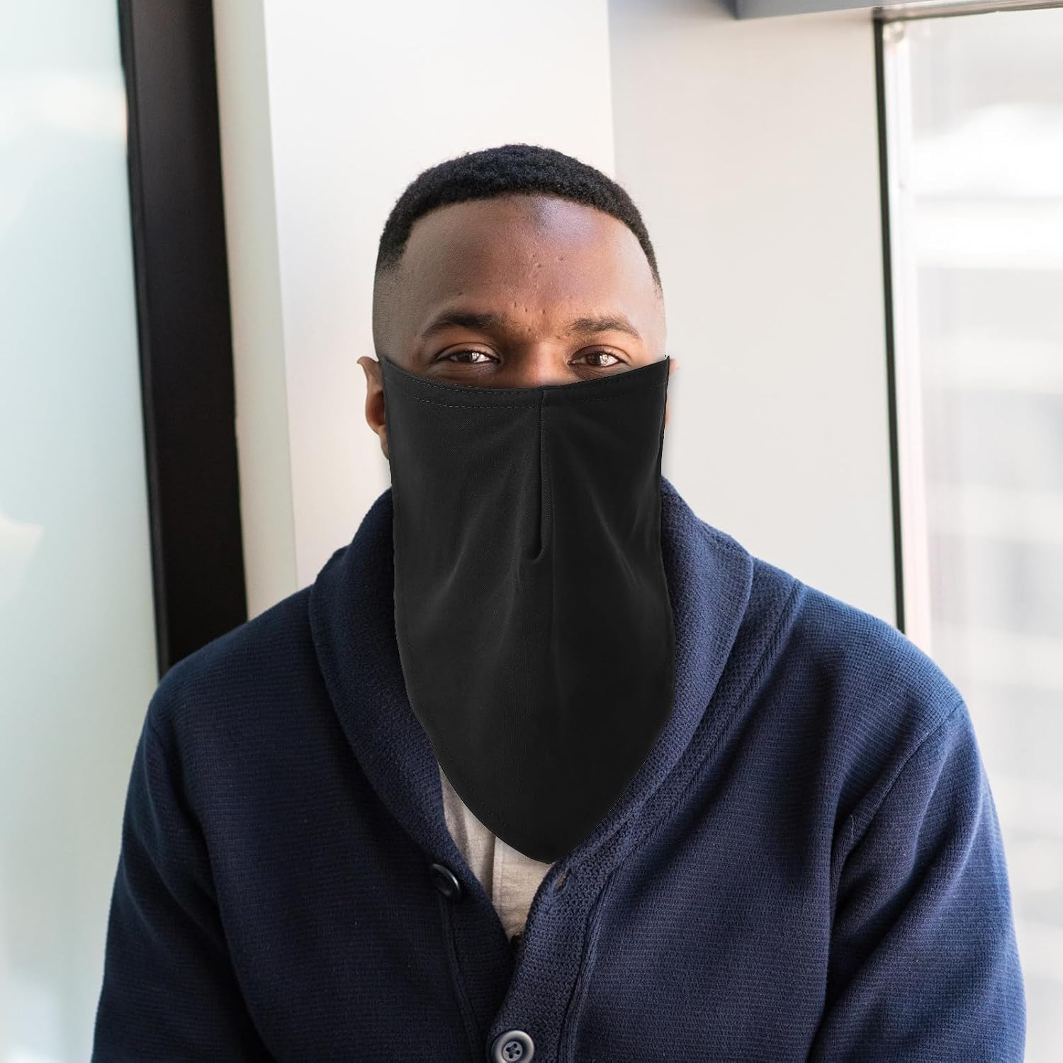 Men Beard Mask Face Cover for Dirt and Wind, Black Polyester
