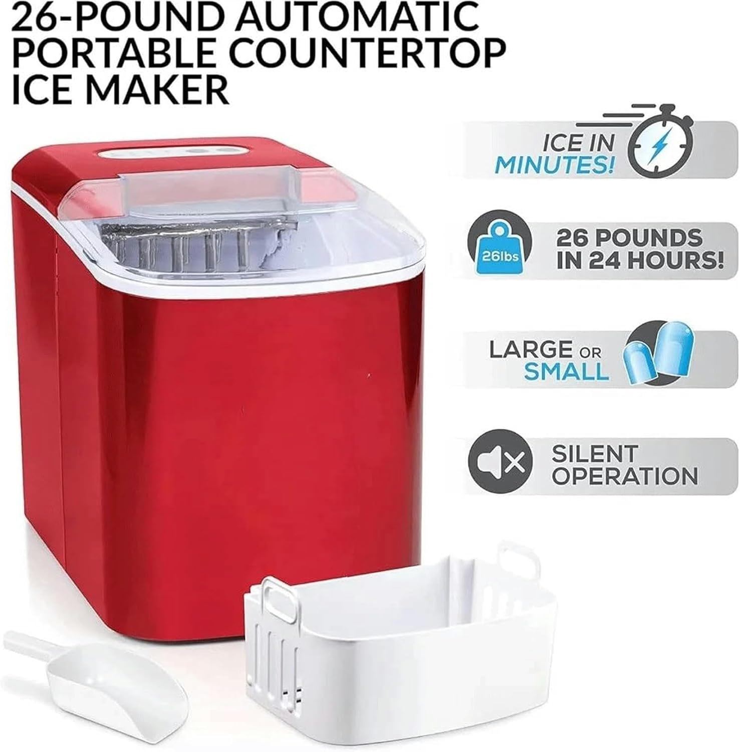 AMNOOL mdlian Automatic Portable Electric Countertop Ice Maker Machine 26 Pounds in 24 Hours 9 Ice Cubes Ready in 7 Minutes