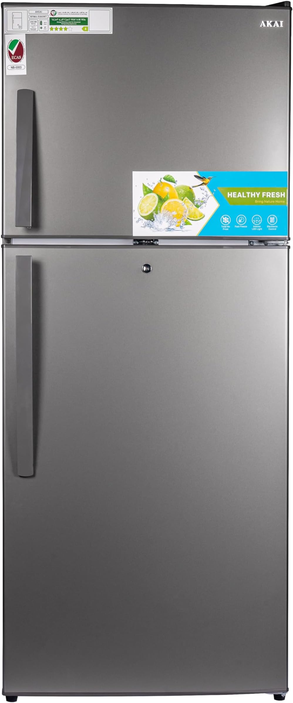 500 Liters Double Door Refrigerator with NO FROST Fridge Freezer with Glass Shelves, LED Light Inside, Digital Control, Fast Freezing, 4 Star ESMA Rated, Titanium Finish, RFMA-S500WTA