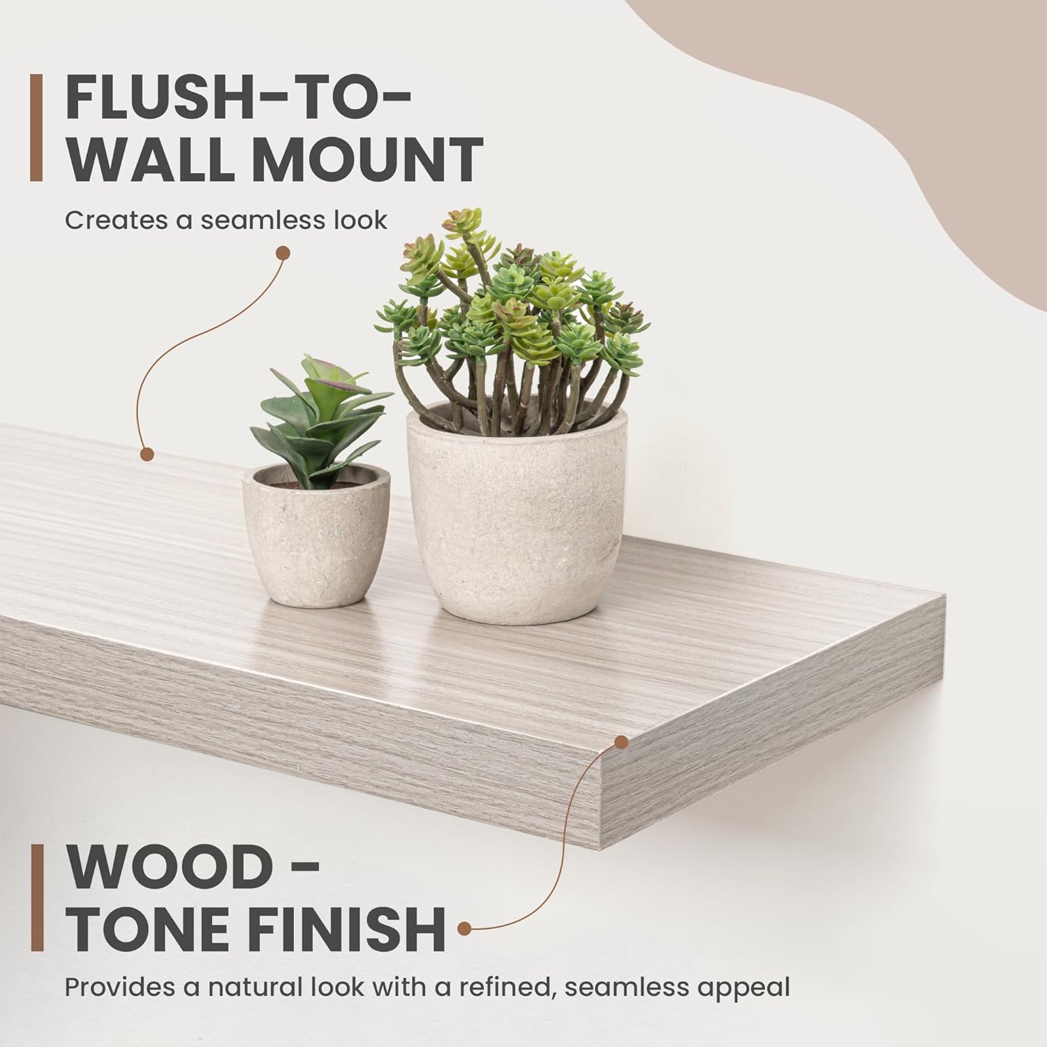 Acovy 16 Inch Floating Shelves, 8 Inch Deep Floating Shelves for Wall, Hanging Shelf with Invisible Brackets, Deep Shelves for Bathroom, Bedroom, Living Room, Grey, Set of 2