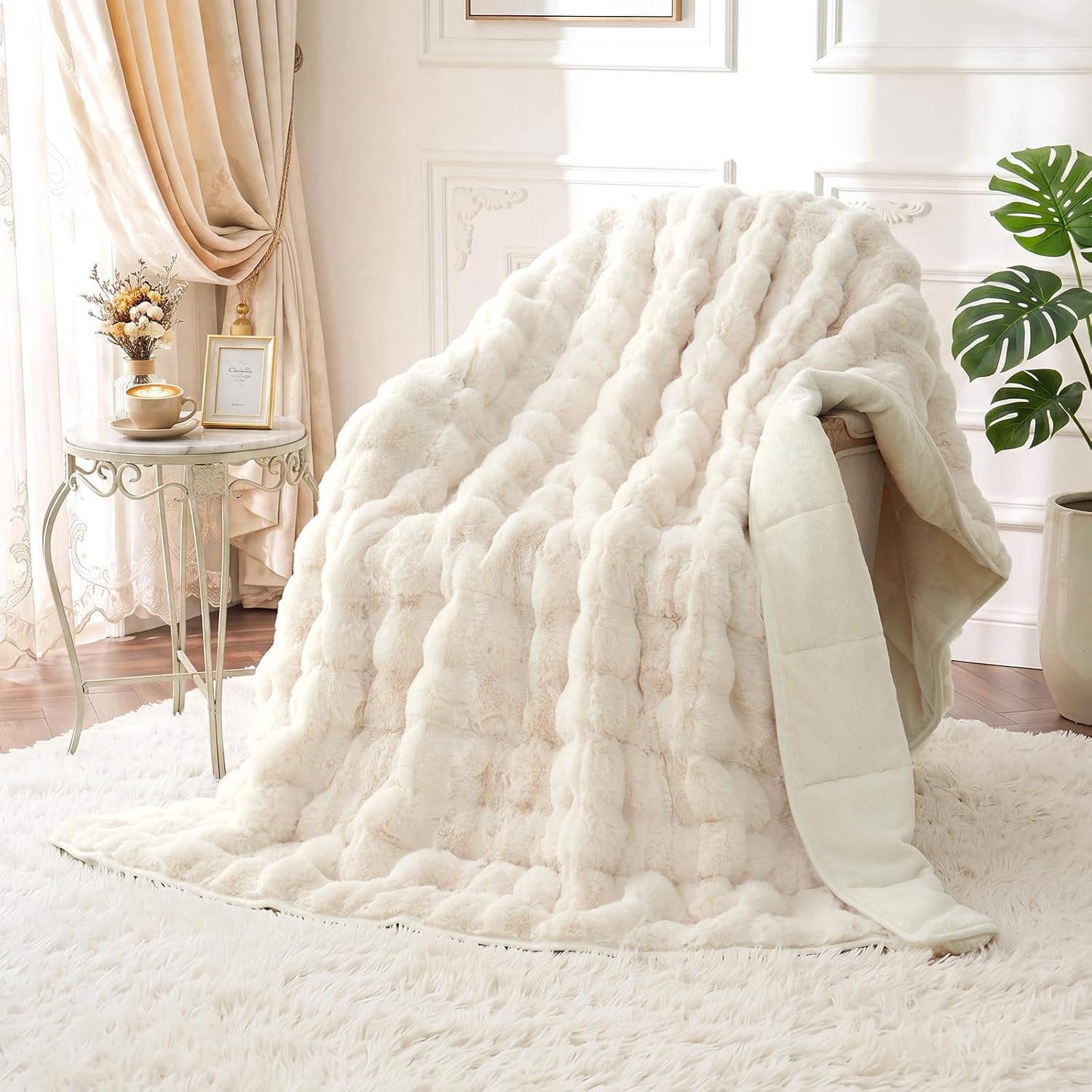 Wemore Fluffy Weighted Blanket for Adults 60" X 80" 20 lbs Queen Size Cream