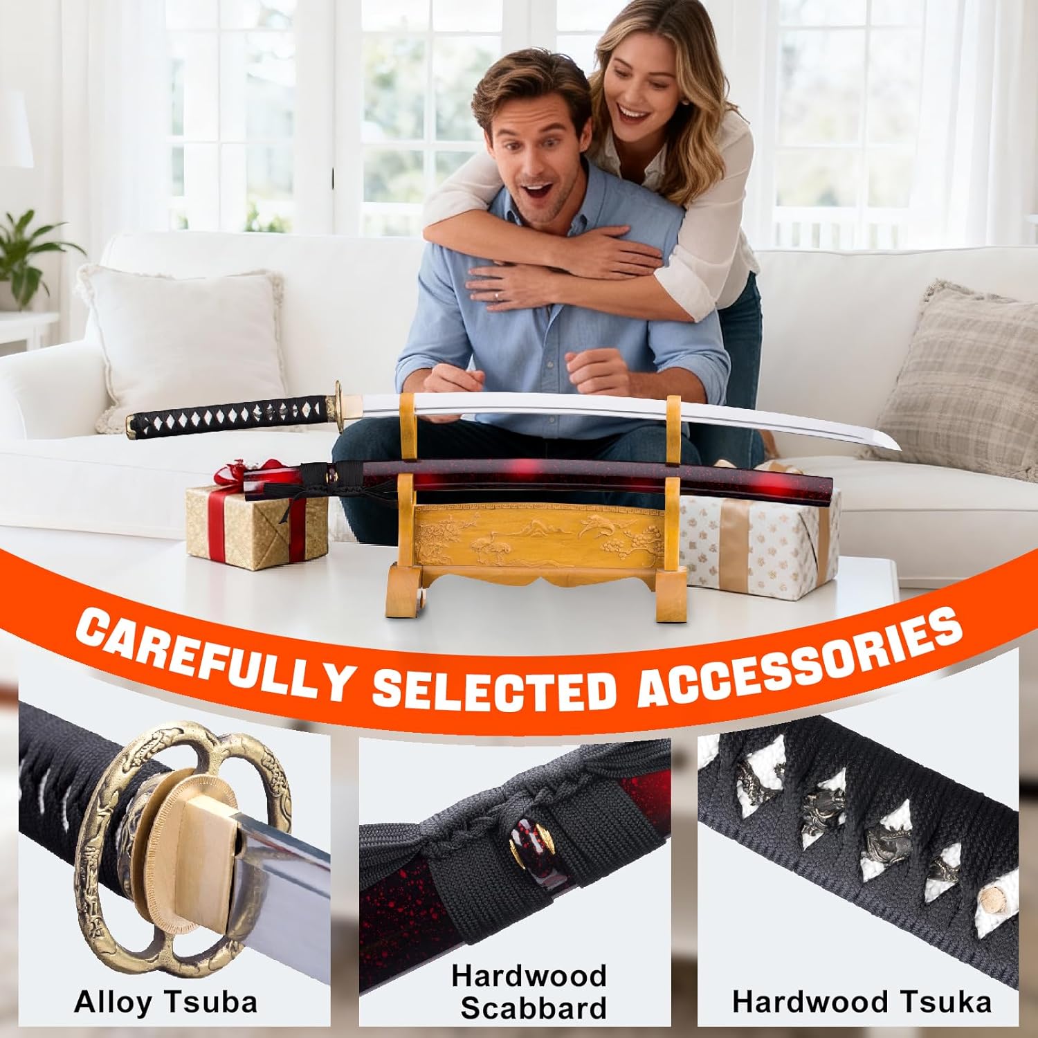 1060 High Carbon Steel Japanese Katana Samurai Sword Real Full Tang Cold Steel Katana Training Sword for Men and Women,40.9 in,Perfect for Collection, Display, Decoration - Image 3