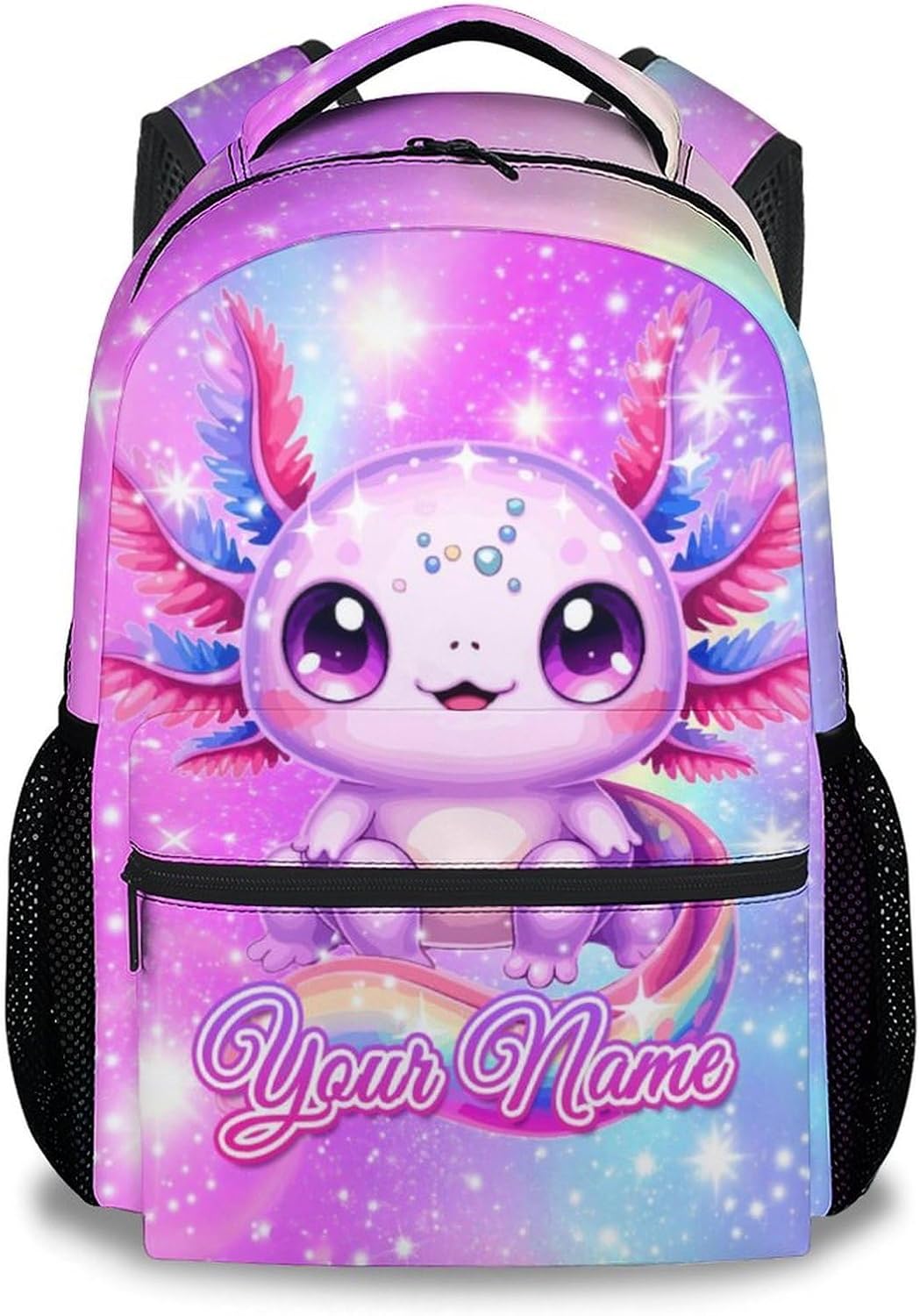 Custom Axolotl Backpack for Girls, 17 Inch Kids Backpacks for Preschool, Cute Pink Large Capacity Toddler Bookbag for Kindergarten