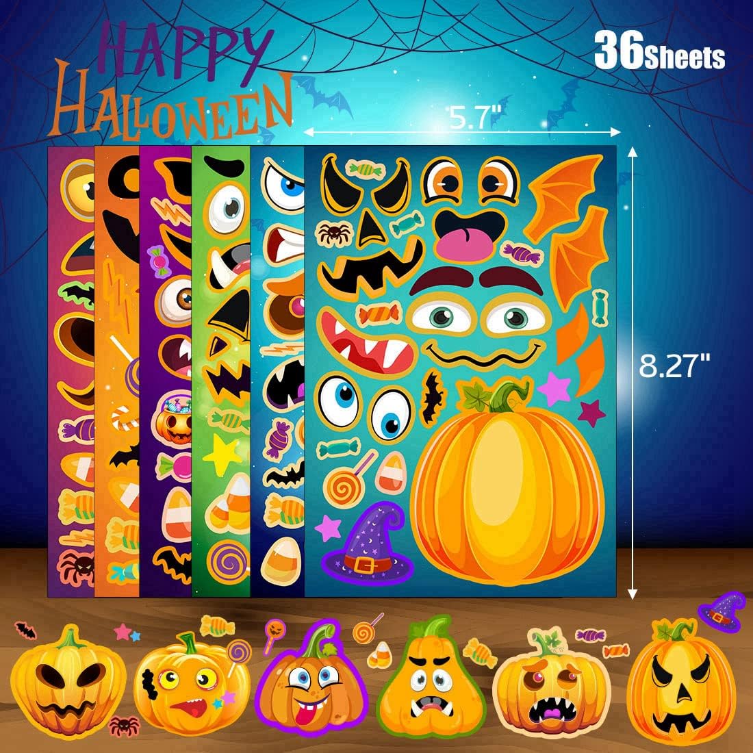 36 Sheets Halloween Stickers for Kids, Make A Pumpkin Face Stickers image 3