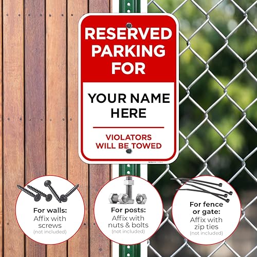 Miniatura 4 de Sigo Signs - Letrero personalizado con texto en inglés Reserved Parking All Violators Will Be Towed 12 x 18 pulgadas aluminio 0063 resistente a la
