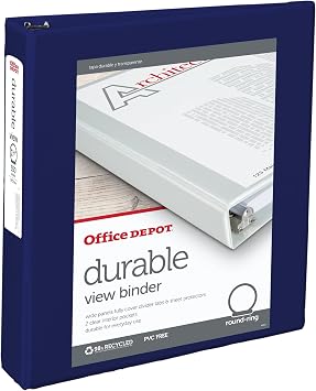 OfficeMax Durable View Binders with Round Ring 1-1/2", Blue
