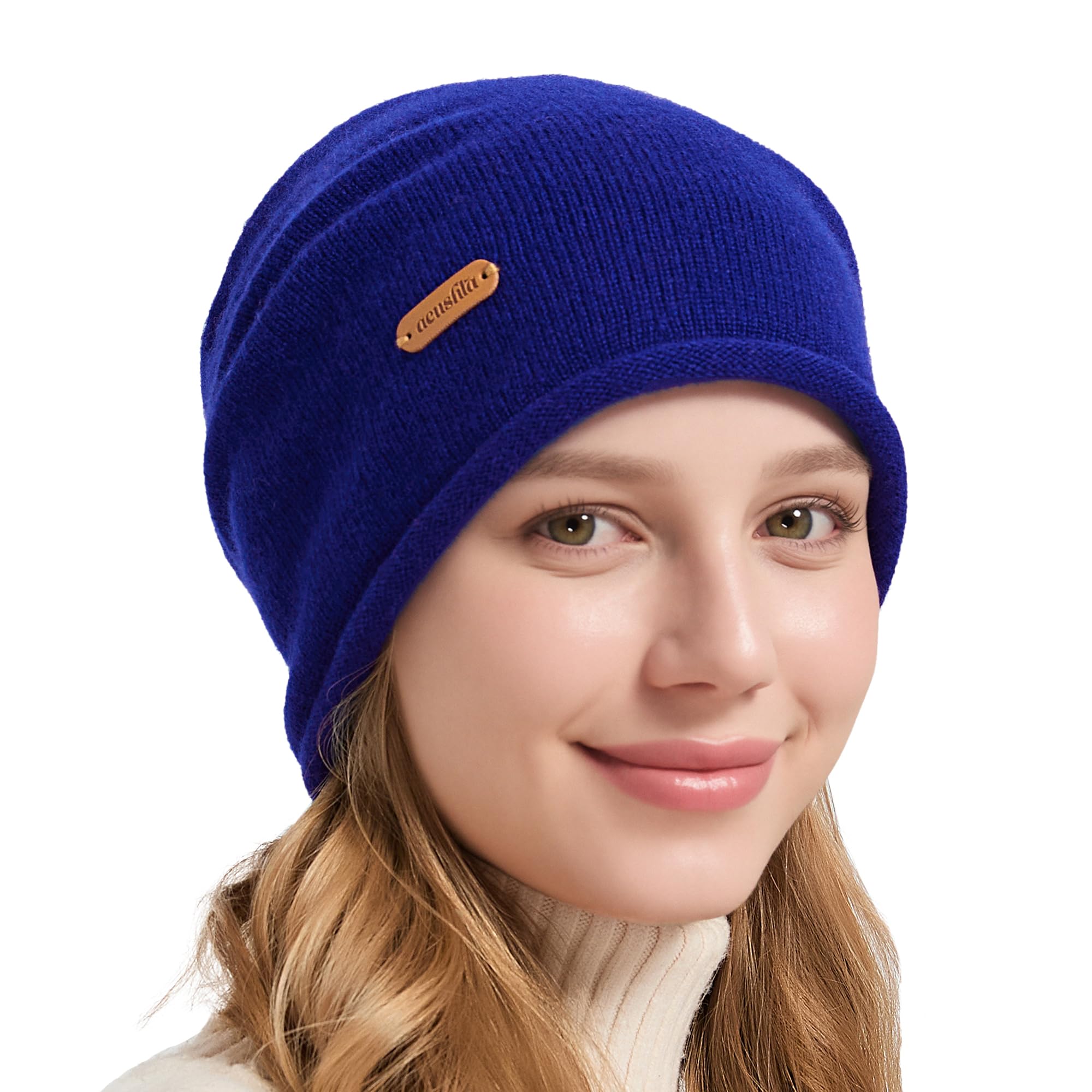 Acushla Unisex Blue 100% Merino Wool Slouchy Beanie For Women & Men Knit Winter Hat Warm Skull Cap For Cold Weather