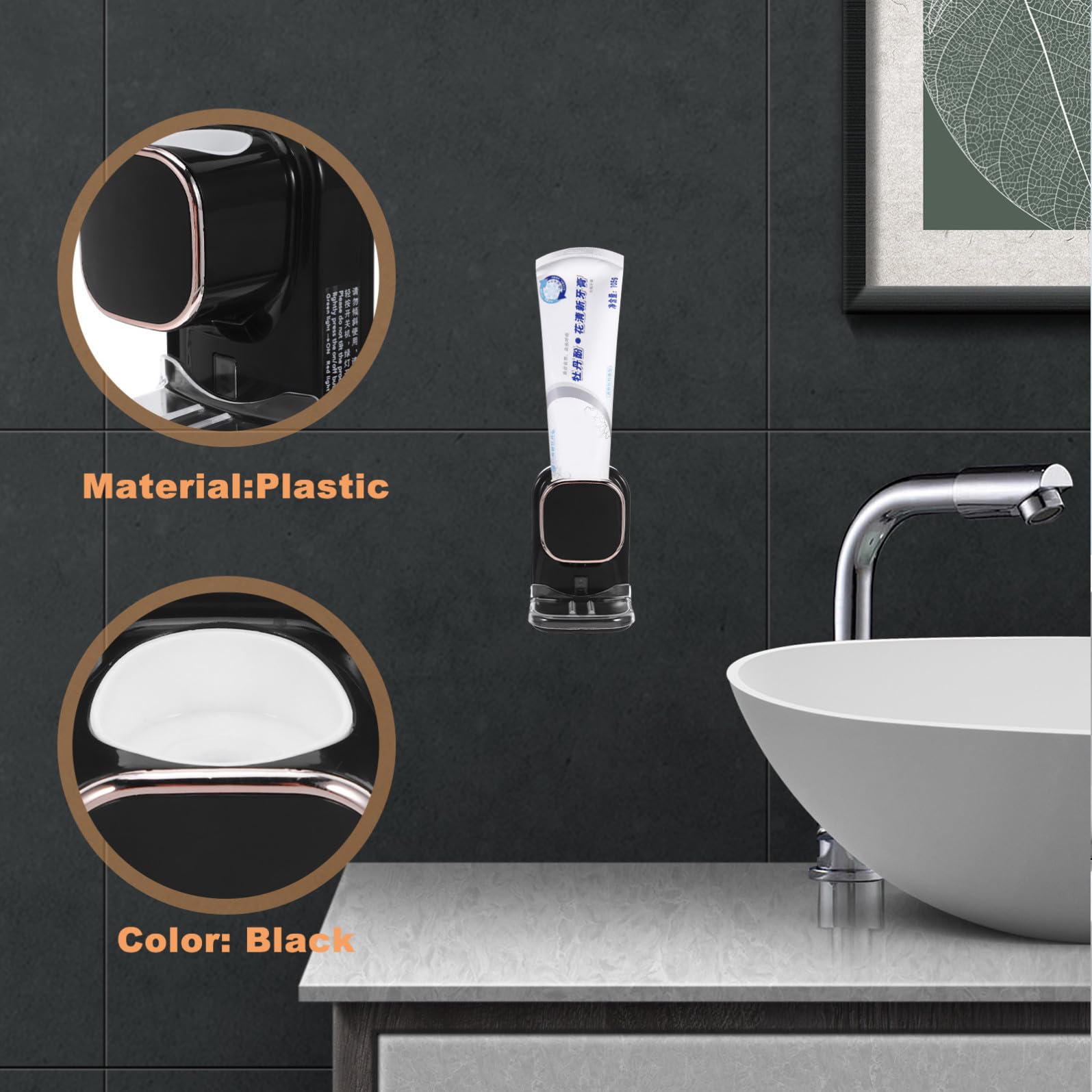 Mikikit Dispenser Automatico di Dentifricio Elettrico Comodo e Ricaricabile Nero in Plastico Montaggio a Parete Cavo USB Adatto per Dentifricio e Detergente Viso