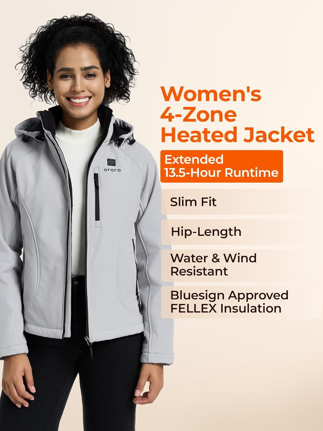ORORO [Upgraded Battery] Women's Heated Jacket with Heated Collar, Up to 13.5 Hours, Heated Coat with Removable Hood - Image 5
