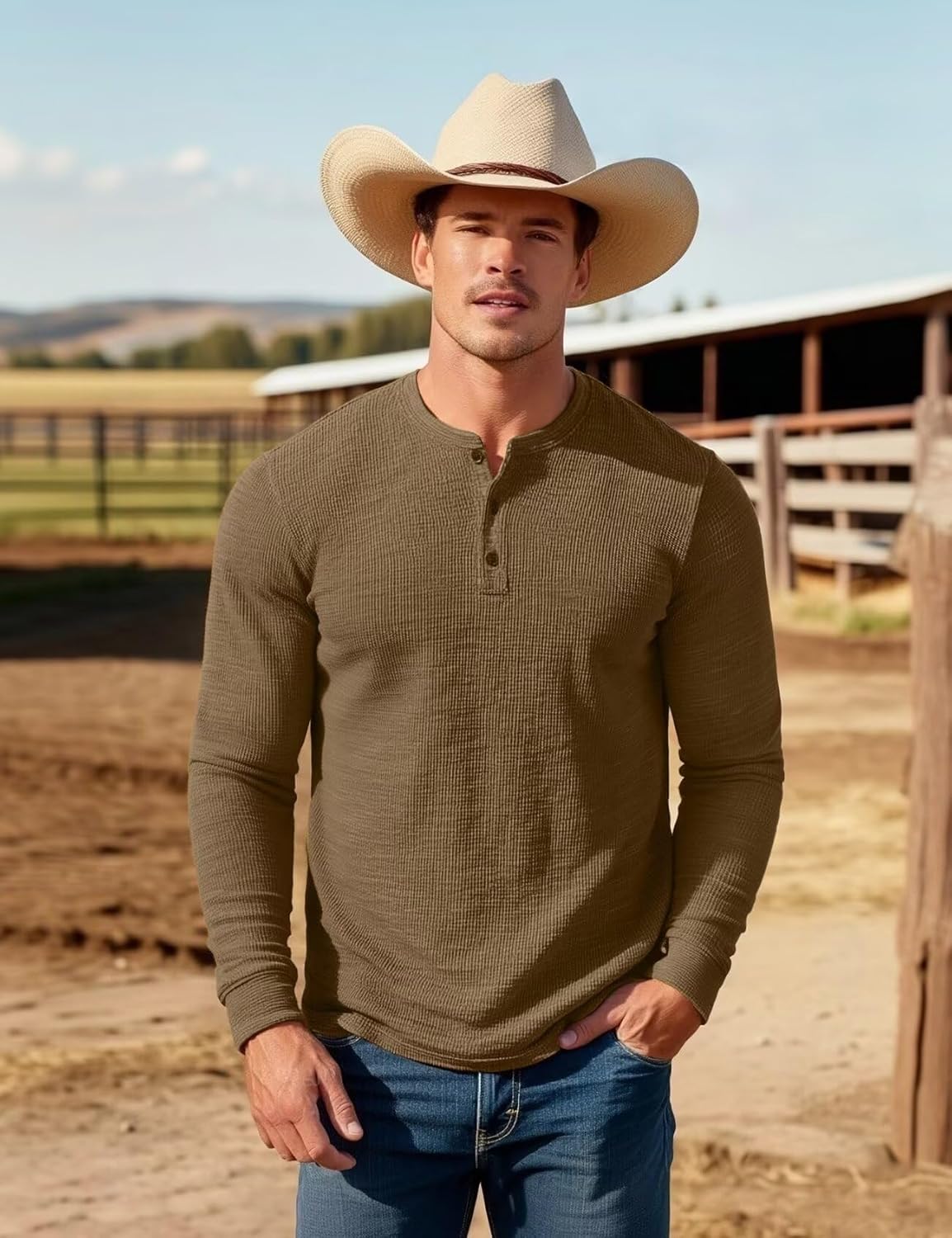 Zengjo Mens Long Sleeve Henley Shirts Casual 3-Button Cotton-Poly Blend T-Shirts - Image 3