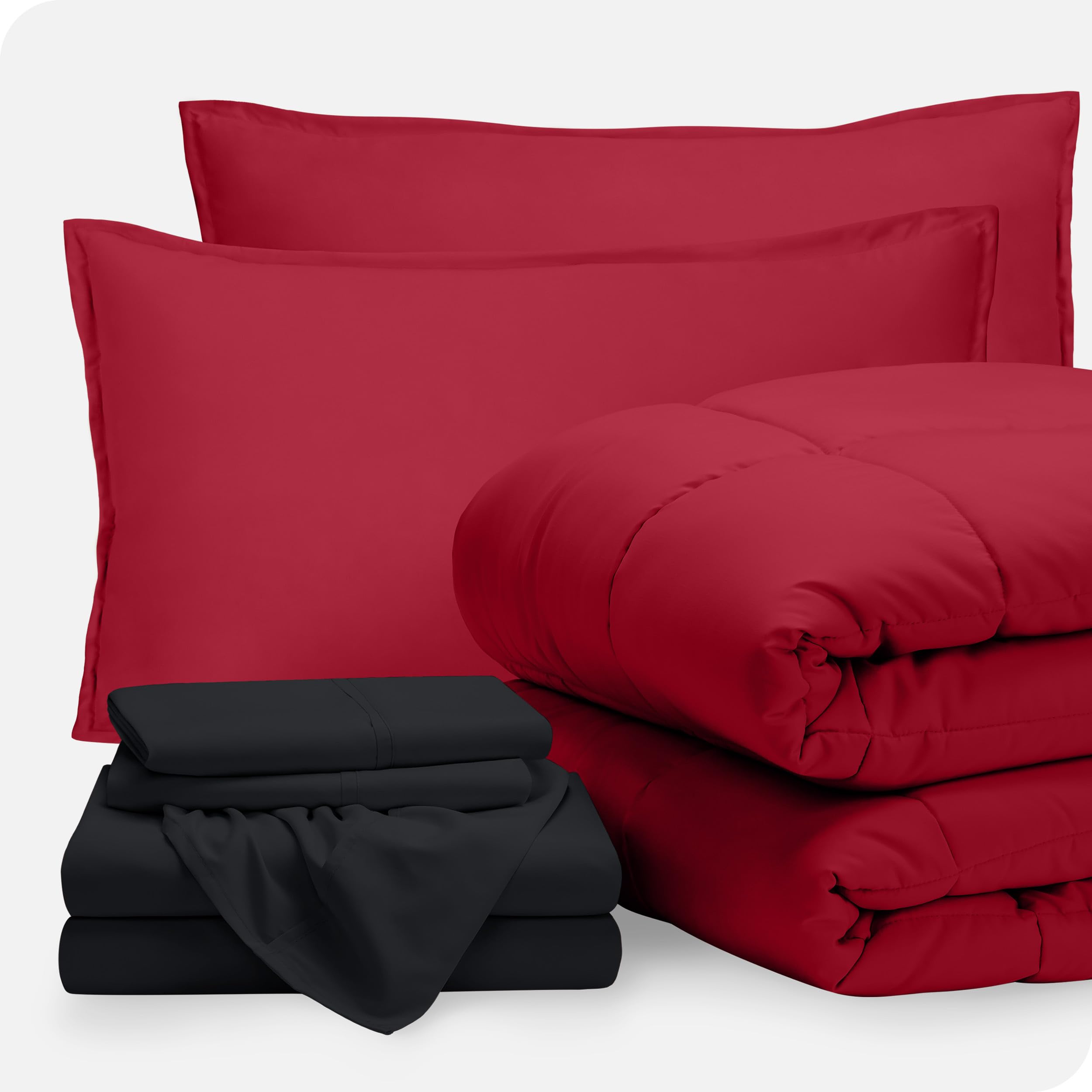 Bare Home Bed-in-A-Bag 7 Piece Comforter & Sheet Set - King - Goose Down Alternative - Ultra-Soft 1800 Premium - Bed Set (King, Red/Black)