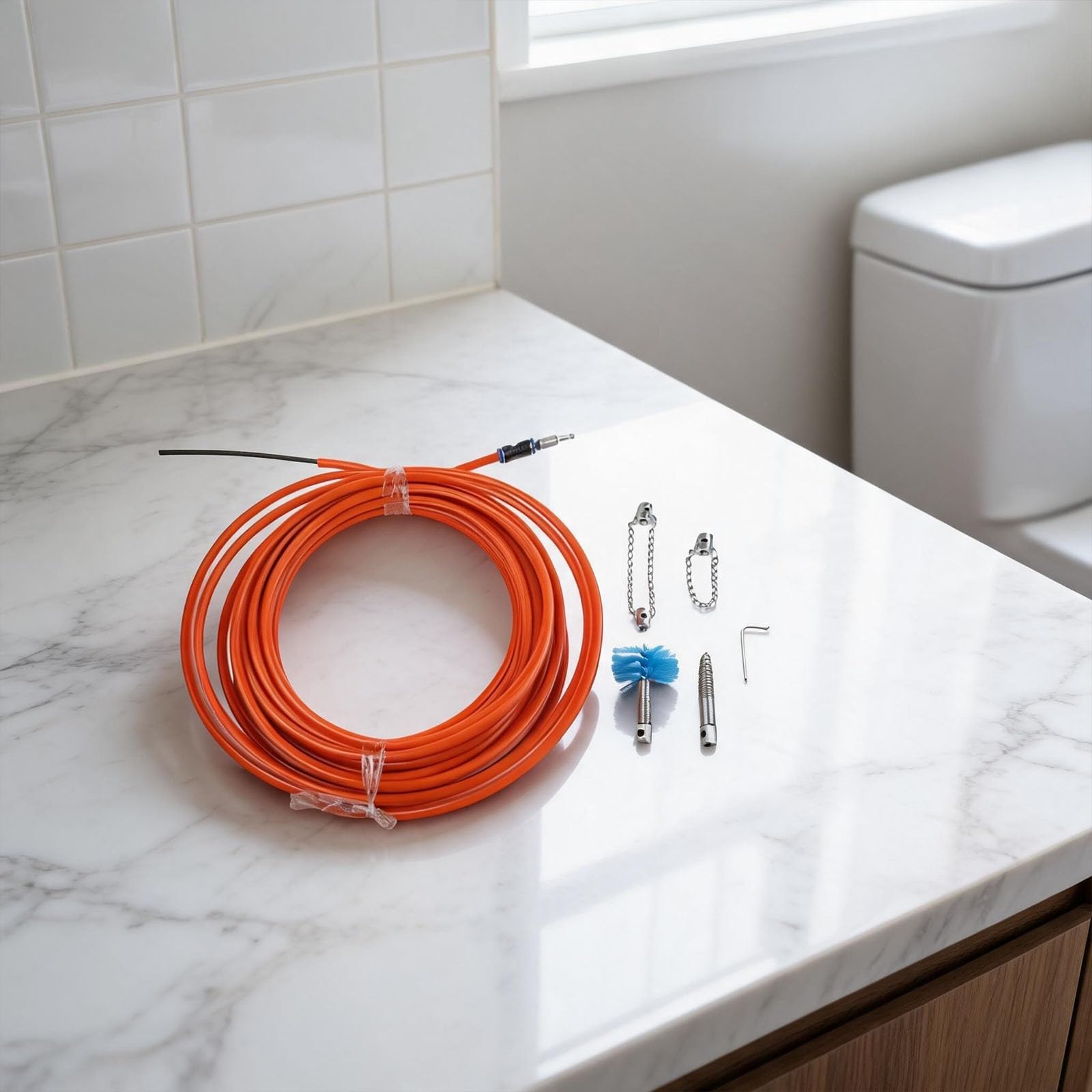 Handkurbel-Ablaufschlange aus Edelstahl für WC, Waschbecken, Dusche, Badewanne, Rohrverstopfungsentferner, 3 m, Rot (15)