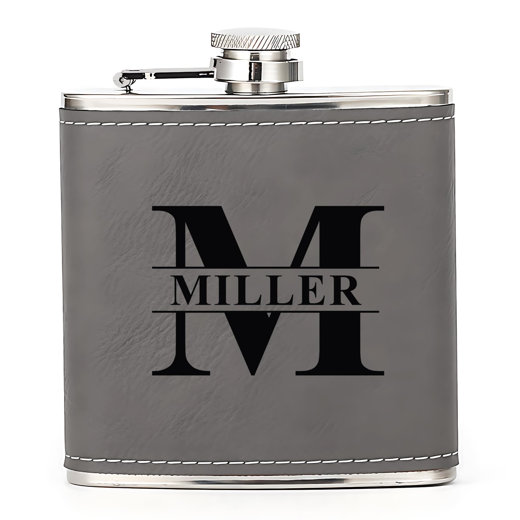 Hip Flask Personalised Hip Flask for Men Custom Engraved PU Leather Hip Flasks Whisky Flask Wedding Best Man Gifts for Usher Groomsmen Groom Father of The Bride (Grey, Design 4)