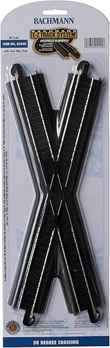 Miniatura 5 de Bachmann Trains - Pista E-Z a presión CRUZADO DE 30 GRADOS (1tarjeta - Riel de aleación de acero con plataforma negra - Escala HO mediana